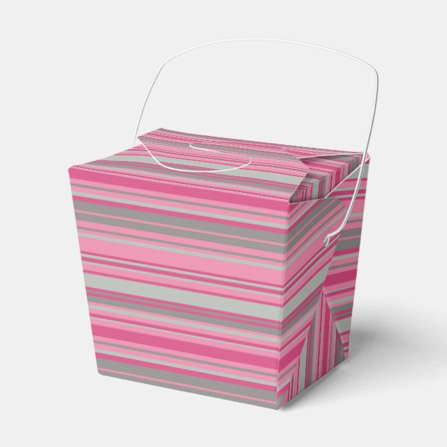 Pink Grey Strips Favor Box (Front Side)