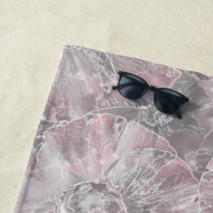 Pink grey stylish large flowers beach towel
