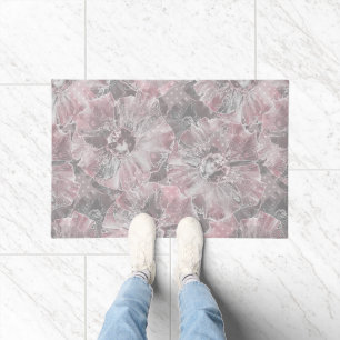 Pink grey stylish large flowers doormat