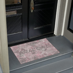 Pink grey stylish large flowers doormat