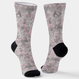 Pink ,grey ,stylish ,large ,flowers, pink flowers, socks