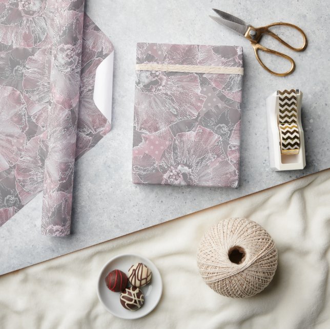 Pink ,grey ,stylish ,large ,flowers, pink flowers, wrapping paper (Crafts)
