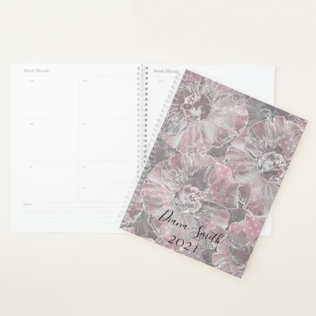 Pink grey stylish large flowers planner (Display)