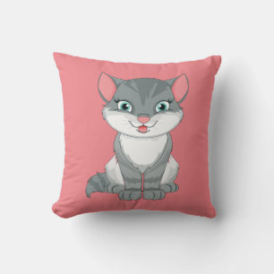 Pink Grey Tabby Kitty Cartoon Kitten Cute Cat Throw Pillow