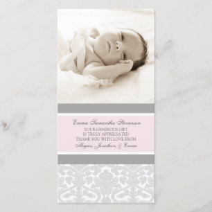 Pink Grey Thank You Baby Shower Photo Cards