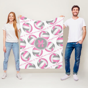 pink grey The volleyball court is my happy place Fleece Blanket