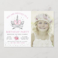 Pink Grey Unicorn Face Photo Birthday Party