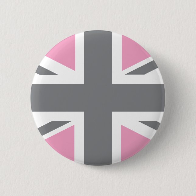 Pink Grey Union Jack British(UK) Flag 2 Inch Round Button (Front)