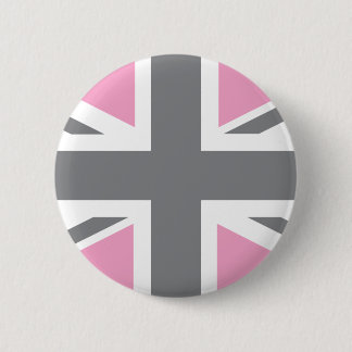 Pink Grey Union Jack British(UK) Flag 2 Inch Round Button