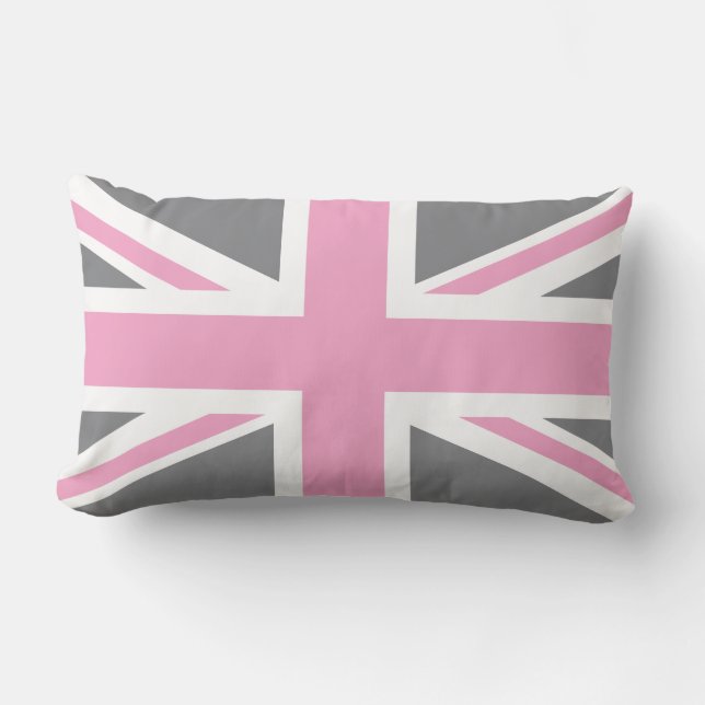Pink Grey Union Jack British(UK) Flag Lumbar Pillow (Front)