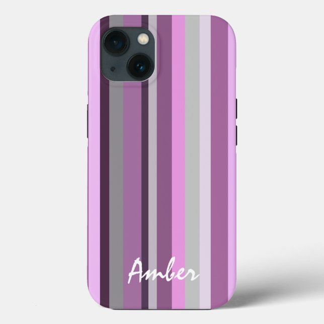 Pink Grey Vertical Striped Personalized Case-Mate iPhone Case (Back)