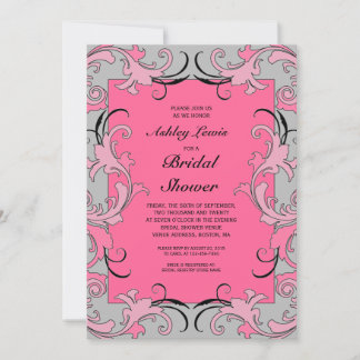 Pink Grey Victorian Bridal Shower Invitation