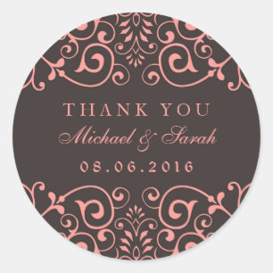 Pink Grey Victorian Floral Thank You Sticker