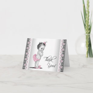 Pink Grey Vintage Baby Shower Thank You