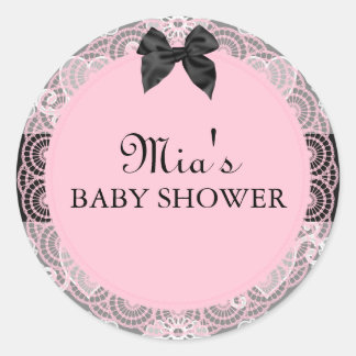 Pink & Grey Vintage Chic Baby Shower Sticker