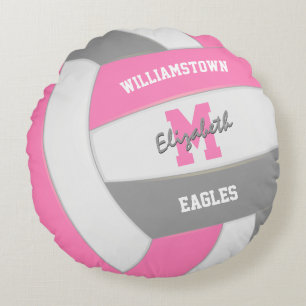 pink grey volleyball girls sports room decor round pillow