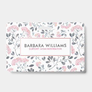 Pink & Grey Watercolors Flowers Pattern Badge