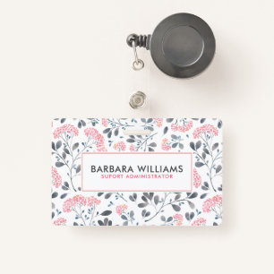 Pink & Grey Watercolors Flowers Pattern Badge