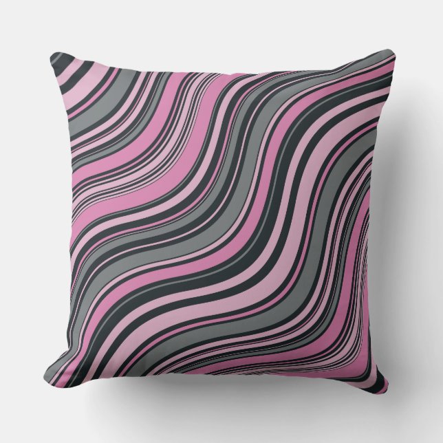 Pink Grey Wave Line Graphic Throw Pillow (Front)