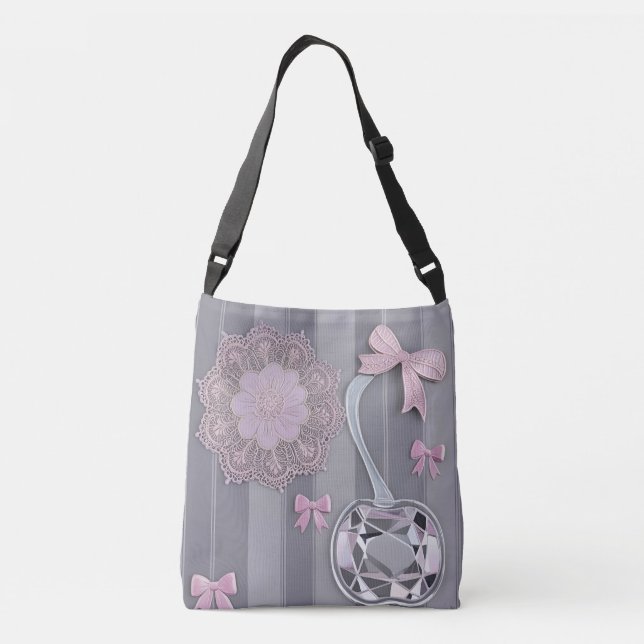 Pink & Grey wedding gift Crystal Grey AI art  Crossbody Bag (Back)