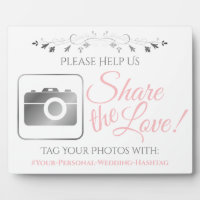 Pink & Grey Wedding Photo Share Hashtag Sign