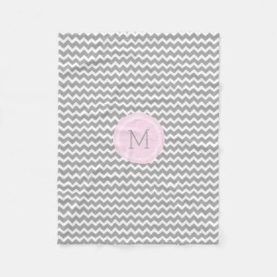 Pink Grey White Chevron Pattern Monogram Blanket