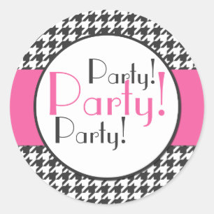 Pink, Grey, White Houndstooth Party Sticker