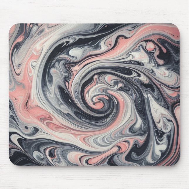 Pink, Grey, White, Liquid Marble Mouse Pad (Front)