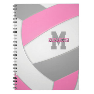 pink grey white personalized girly volleyball notebook