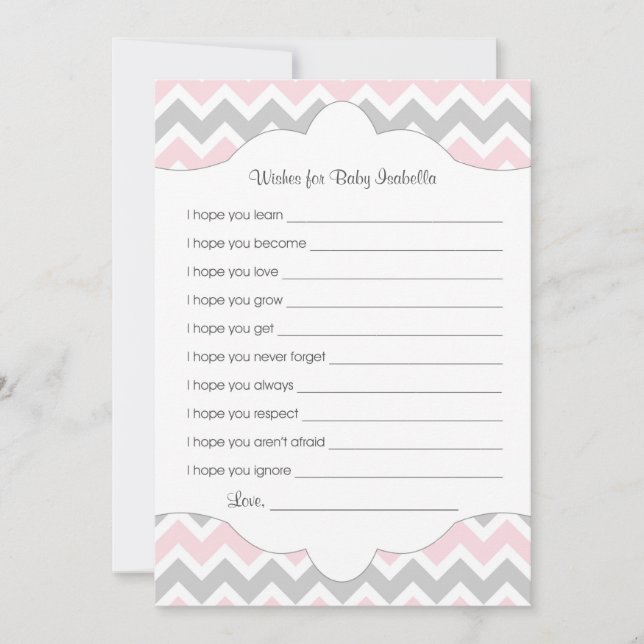Pink Grey Wishes for Baby / great baby shower idea (Front)