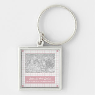 Pink Grid Photo Keychain