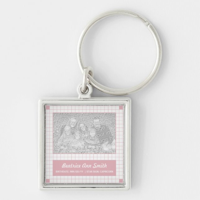 Pink Grid Photo Keychain (Front)