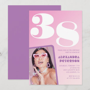 Pink Groovy 38th birthday invitations Retro Photo