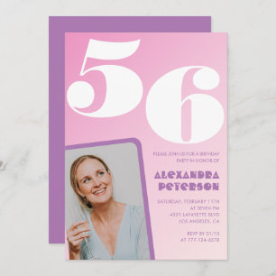 Pink Groovy 56th birthday invitations Retro Photo