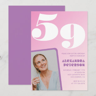 Pink Groovy 59th birthday invitations Retro Photo