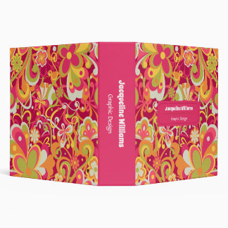 Pink Groovy 60s 70s Floral Swirls II Binder