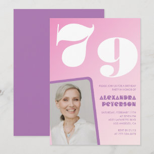 Pink Groovy 79th birthday invitations Retro Photo