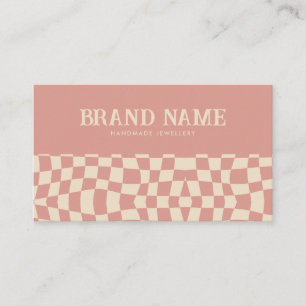 Pink Groovy Checkerboard Retro Bold Fun Business Card