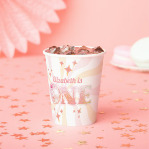 Pink Groovy Disco Dancing Queen First Birthday Paper Cups
