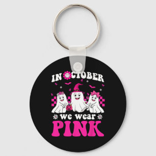 Pink Groovy Ghost Halloween Breast Cancer Awarenes Keychain