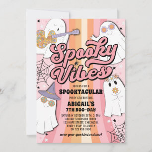 Pink Groovy Halloween Spooky Vibes Girl Birthday Invitation