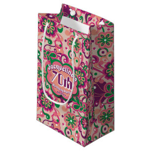 Pink Groovy Psychedelic 60s 70s Floral Birthday Small Gift Bag