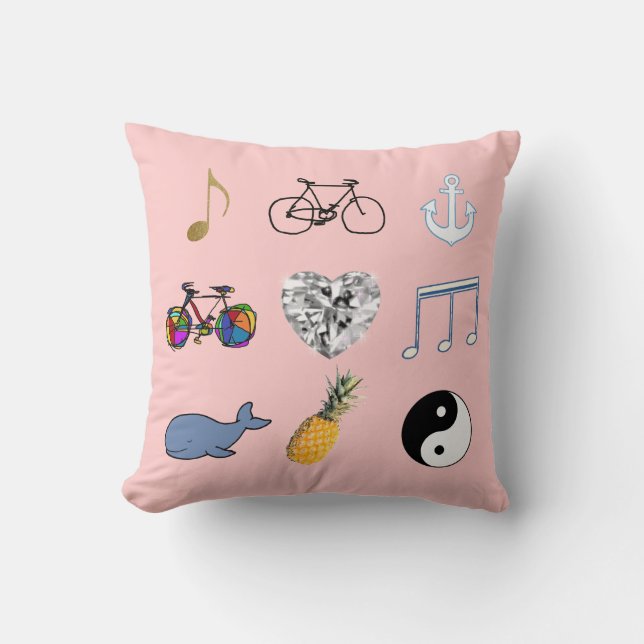 pink grouped girly-world throw pillow (Front)