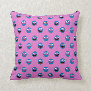 Pink Grover Face Pattern Throw Pillow