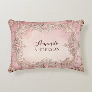 Pink Grunge Antique Frame Accent Pillow