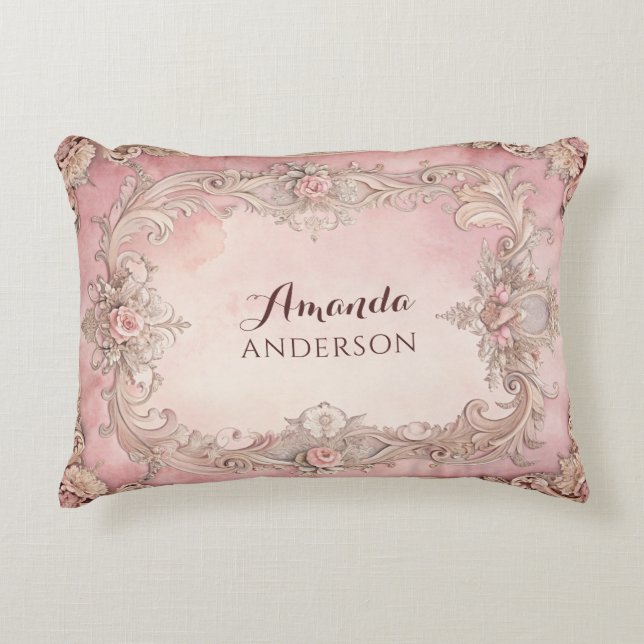 Pink Grunge Antique Frame  Accent Pillow (Front)