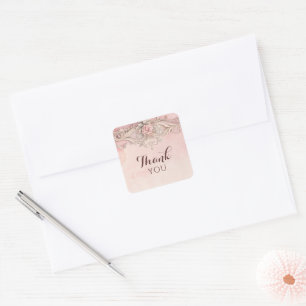 Pink Grunge Antique Thank You Square Sticker