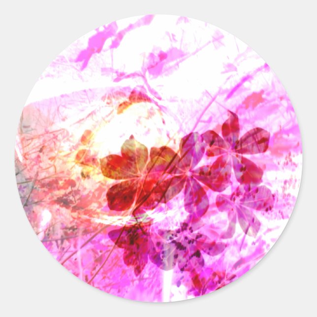 Pink Grunge Autumnal Flowers Classic Round Sticker (Front)