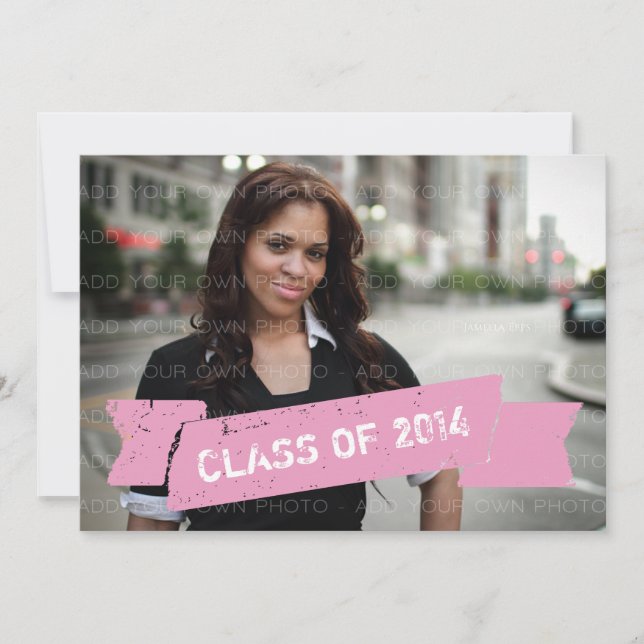 Pink Grunge Banner Grad Invitation (Front)