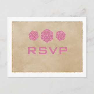 Pink Grunge D20 Dice Gamer RSVP Postcard